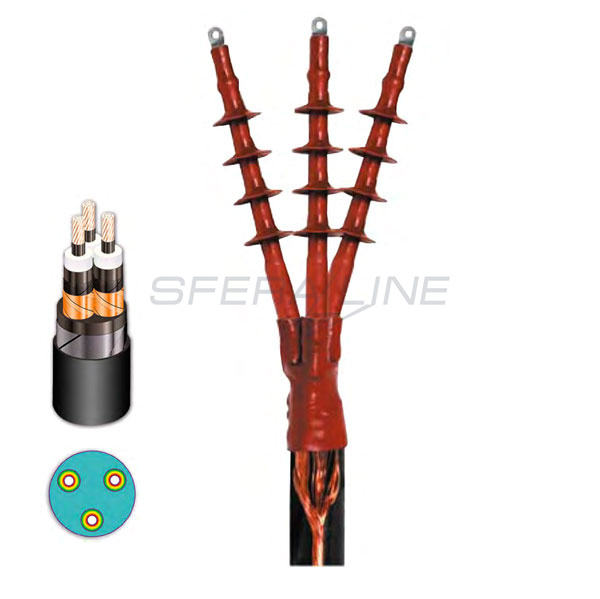 Кінцева термоусаджувальна муфта EUETH Tp 24 70-240 850, 24 кВ, для трьохжильних кабелів, Sicame